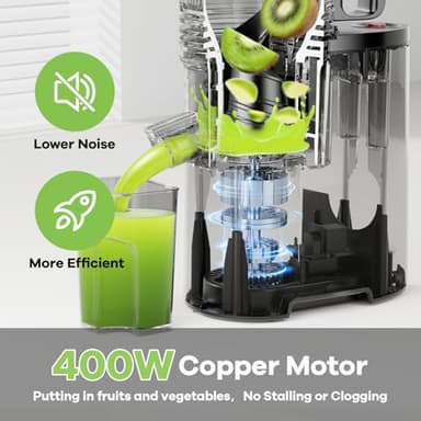 Cold Press Juicer, 5.8" Wide Feed Chute Juice Extractor Machine with 400W, High Juice Yield, Slow Masticating Juicer for Whole Vegetables & Fruits, Premium Grey - Image 2