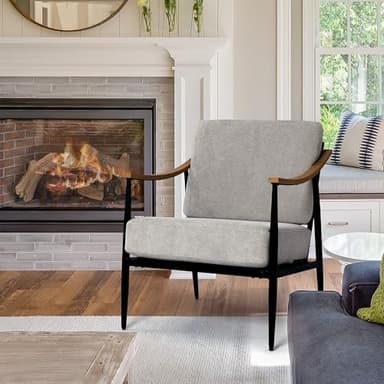 RNKSFX Modern Accent Chairs Set of 2 for Living Room Bedroom Mid Century Arm Chairs Upholstered Office Accent Chairs Comfy Waiting Room Chairs with Metal Frame, Grey - Image 9