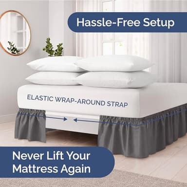 Wrap Around Dust Ruffle Bed Skirt - Dark Grey - for King Size Beds with 18 Inch Drop - Elastic Strap - Adjustable Pleated Bedskirt with Brushed Fabric and Wrinkle Free - for Women, Men, Kids & Teens - Image 2