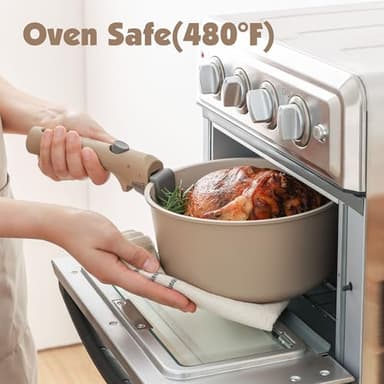 SENSARTE 17 Piece Ceramic Pots and Pans Set, Nonstick Detachable Handle Cookware, Induction Kitchen Cookware Set with Removable Handle, Dishwasher ＆ Oven Safe (Almond Beige) - Image 7