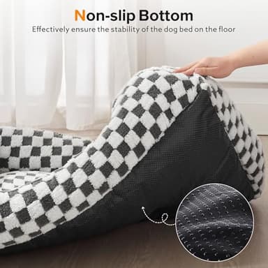 JOEJOY Dog Beds for Small Dogs -Cute Cat Beds for Indoor Cats Calming Pet Beds, Rectangle Orthopedic Cuddle Puppy Bed with Jacquard Shaggy Plush & Anti Slip Bottom, 20x19x6inches, Grey - Image 7