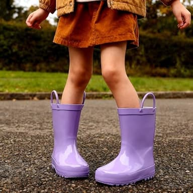 LANCDON Kids Rain Boots with Easy-On Handles - Waterproof Rubber Boots for Girls & Boys, Fun Animal Patterns & Non-Slip Sole - Image 3