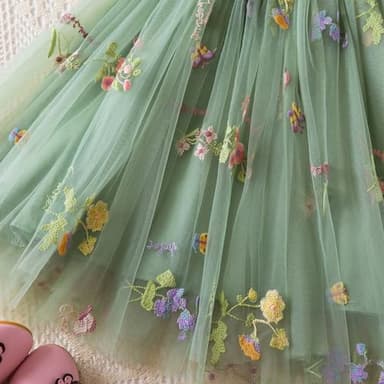 Nileafes Baby Girl Casual Tutu Dress Strap Tulle Flower Butterflies Embroidery Princess Dresses Size 80 (6-12 Months, 107-Green) - Image 5