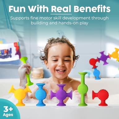 BUNMO Bath Toys Suction - Connect, Build, Create - Toddler Bath Toys - Hours of Fun & Creativity - Fine Motor Skills - Stimulating Sensory Toys - Non-Mouthable Toy 3+ - Textured 10 Pack - Image 2