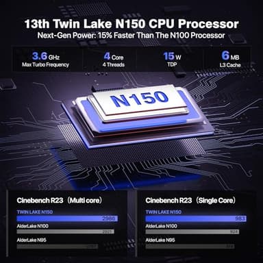 Trycoo Mini PC Computers 13th Twin Lake N150 (Turbo 3.6GHz), 16GB DDR4 512GB SSD, WI6 Desktop Mini Computer with Type-C, Dual HDMI, RJ45 LAN Ethernet, 4K Triple Display, WiFi5, BT4.2 - Image 2