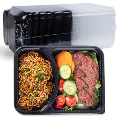YANGRUI Takeout Containers with Lid 40 Pack 41 oz - Shrink Wrap 2 Compartment Leakproof | Reusable BPA Free Flexible Pure PP Plastic Food Container | Microwave & Dishwasher Safe Restaurant Lunch Boxes - Image 1