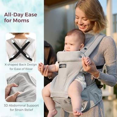 Momcozy Baby Carrier with Hip Seat, 2-in-1 Forward-Facing Carry for Active Babies, Detachable Hands-Free Carrier up to 44lbs, Breathable Infant Carrier Fits Waist Sizes up to 45 Inches, AirMesh Grey - Image 6