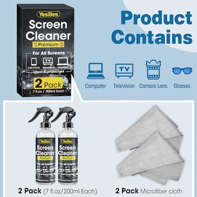 Screen Cleaner Spray 14oz (7oz x 2 Pack) - TV Screen Cleaner Spray and 2 Microfiber Cloths, Computer Screen Cleaner & Car Screen Cleaner for TV, Monitor, Laptop, MacBook, iPad and Electronic Devices - Image 2