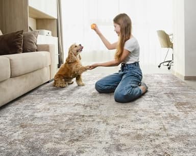 UERMEI 10x14 Area Rug Living Room Rugs - Washable Neutral Modern Abstract Soft Thin Large Rug Indoor Floor No Slip Rug Carpet for Bedroom Under Dining Table Home Office Decor - Brown Grey - Image 3