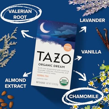 TAZO Organic DREAM Herbal Tea Bags, Caffeine-Free Bedtime Tea, Relaxing Chamomile and Lavender Blend, 96 Total Tea Bags (16ct - Pack of 6) - Image 3