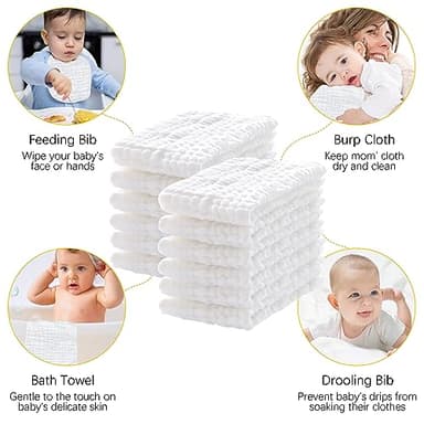 Lovely Care 12 Pack Muslin Burp Cloths 100% Cotton Muslin Cloths Large 20''x10'' Extra Soft and Absorbent Baby Burping Cloth - White - Image 4