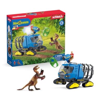 Schleich Dinosaurs Realistic Dakotaraptor and Truck with Scientist Figurine Playset - Jurassic Collection Dinosaur Action Figure and Vehicle with Scientist for Boys and Girls, Gift for Kids Age 4+ - Image 1