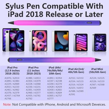 Stylus Pen for iPad 2018-2023, 15mins Fast Charge Apple Pencil for iPad 9th&10th Generation, Apple iPad Pro 11&12.9", iPad 8/7/6th Gen, iPad Air 3rd/4/5th Gen, iPad Mini 5/6th Gen (Purple Rose) - Image 2