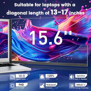 domyfan 15.6" Laptop Screen Extender, 120% sRGB FHD 1080P IPS Laptop Monitor Extender Dual Screen, Portable Monitor for Laptops 13-17" with HDMI/USB-A/Type-C Plug-Play for Windows, Mac, Android - Image 2