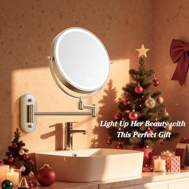 Auxmir 1X/30X Wall Mounted Lighted Makeup Mirror, 8" 3200 mAh Rechargeable Double-Sided Magnifying Mirror, Touch Dimmable 3 Color Lights, 360° Rotating Foldable 14.5" Extension Arm, Brushed Nickel - Image 4