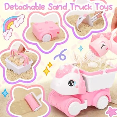Tagitary Beach Toy Unicorn Sand Toys for Kids,Sand Castle Toys for Beach with Mesh Bag,Sand Shovels,Castle Sand Kits,Sifters,Unicorn Watering Can and Truck,Beach Essential Outdoor Toys for Kids - Image 5