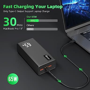 Power Bank Fast Charging 50000mAh, 65W Laptop Portable Charger USB C Compatible with MacBook Dell, PD External Battery Bank Compatible with iPhone 14/13, Cell Phone, Tablet, 3 Output &1 Input(Black) - Image 2