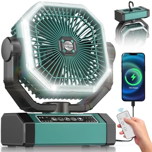 Portable Rechargeable Fan - 9-Inch Camping Fan for Tent, 20000mAh(60Hrs) Battery Operated for Camping, Auto Oscillation Cordless, Tent Fan with Remote/Light, 4 Speeds, 4 Timing, Outdoor - Image 1