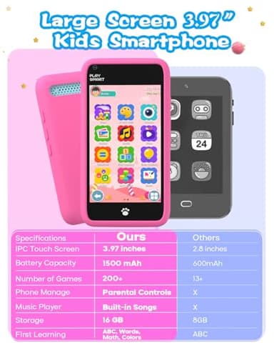 MOMILLA Kids Toys Smart Phone, Girls Toys with 3.97" Touchscreen Phone, Birthday Gift for Kids Age 3-12, Toddler Toys Learning Smartphone, 16 GB Storage Cell Phone with Front Camera (No Dual Camera) - Image 6