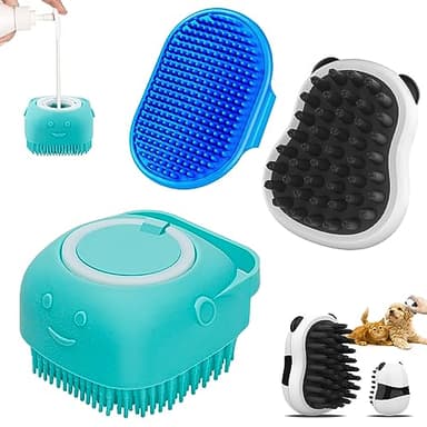 Comotech 3-in-1 Dog Grooming Brush | Adjustable Handle Shampoo Brush & Scrubber for Short & Long Haired Dogs & Cats (Blue Blue White) - Image 1