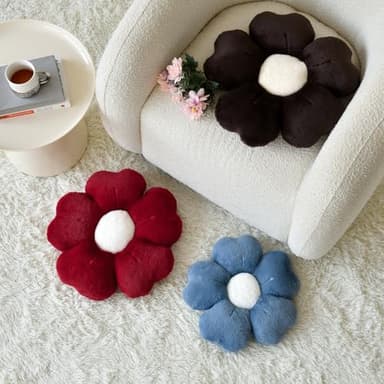 Flower Shaped Pillow, Cute Decorative Throw Pillows with Soft Rabbit Fur for Couch Bed Chair Floor, Christmas Pillow Seating Cushions with Room Décor for Bedroom Living Room(14.9 Inches, Brown) - Image 3