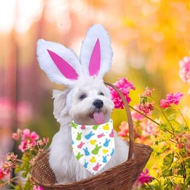 Easter Dog Bandanas 2 Pack, Triangle Reversible Rabbits Chilck Blue Pink Plaid Dog Scarfs for Boy and Girl, Pet Scarves for Easter Bandanas Bulk for Small Medium Large Dogs (Cross+Bunny, One Size) - Image 5