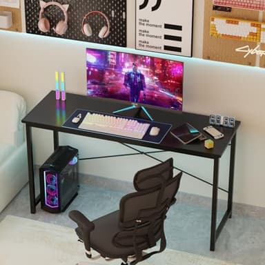 Sweetcrispy Small Computer Office Desk 32 Inch Kids Student Study Writing Work with Metal Frame Wood Tabletop Modern Simple Home Bedroom PC Table - Black - Image 4