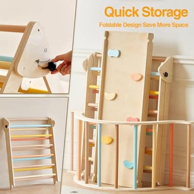 Giant bean Pikler Triangle Set, Pastel 5 in 1 Pickler Climbing Set, Foldable Wooden Toddler Climbing Toys Indoor, Playground Jungle Gym for Kids 2-6, Montessori Set - Image 5