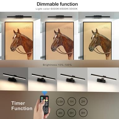 ZitoStory Black Battery Operated Picture Light with Remote,Wireless Dimmable Art Lights for Paintings Rechargeable Gallery Light Artwork Lighting for Canvas, Portrait (20Inch) - Image 3