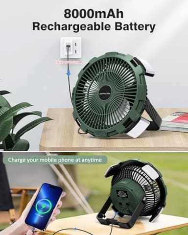 Camping Fan with LED Lantern, 8000mAh Rechargeable Battery Powered Tent Fan for Camping Hanging, Camping Outdoor Fan with Remote, 4 Speed Camping Fan for Tents,Travel,Home,Fishing,Sleep,Emergency - Image 4