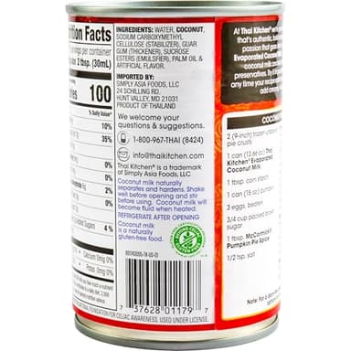 Thai Kitchen Coconut Milk, Evaporated, No Artificial Colors or Preservatives, Non-Dairy Alternative to Evaporated Milk, For Dairy Free Desserts, Soups, Sauces, and Beverages, 13.66 fl oz - Image 22
