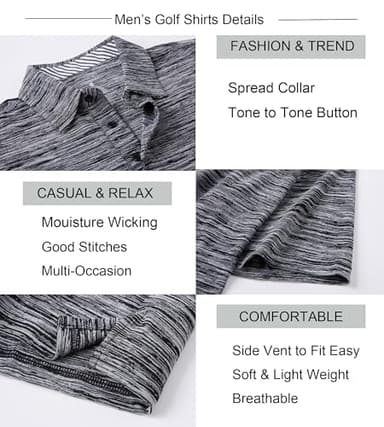 Alex Vando Mens Golf Shirt Moisture Wicking Quick-Dry Short Sleeve Casual Polo Shirts for Men,Black,L - Image 4