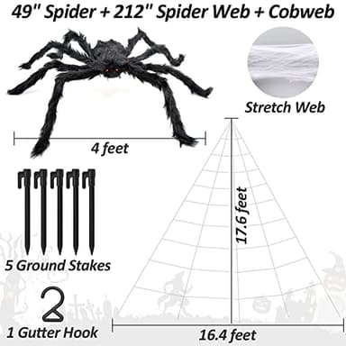 3pcs 212'' Halloween Spider Web 49" Halloween Decorations Stretch Cobweb Fake Spider for Indoor/Outdoor Yard Decorations Home party favors Costumes House Décor - Image 6