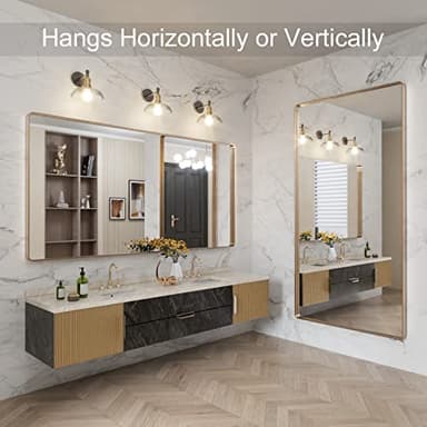 LOAAO 72”X36” Gold Bathroom Mirror, Rounded Rectangle Gold Frame Mirror, Brushed Gold Bathroom Vanity Mirror Wall-Mounted, Anti-Rust, Tempered Glass, Hangs Horizontally or Vertically - Image 4