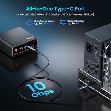 PELADN WO4 Mini Gaming PC - AMD Ryzen 5 5600H(Upgraded 5700U) Mini Computers 16GB Dual Channel RAM 512GB PCIe3.0 SSD, Mini Desktop Computer with Dual NIC LAN 2.5Gbe, WiFi6, BT5.2, Type-C - Image 7