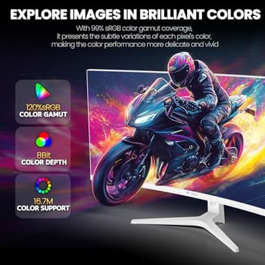 CRUA 34'' White Gaming Monitor 165Hz/144Hz 21:9 1500R Ultrawide Curved Monitor, WQHD 3440X1440 120%sRGB VA Panel Computer Monitor Support Freesync, PIP/PBP, HDMI2.0 & DP1.4, Wall Mount&Tilt Adjustable - Image 5