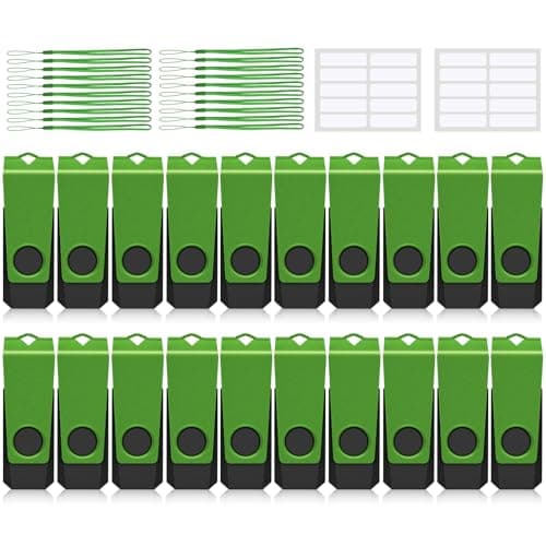 4GB USB Flash Drive 20 Pack AGECASH USB Thumb Drive Bulk USB 2.0 Flash Drives Green Swivel 4GB USB Memory Stick Zip Drive Pendrive with Labels & Lanyards USB Jump Drive Multipack for Data Storage - Image 1