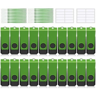 4GB USB Flash Drive 20 Pack AGECASH USB Thumb Drive Bulk USB 2.0 Flash Drives Green Swivel 4GB USB Memory Stick Zip Drive Pendrive with Labels & Lanyards USB Jump Drive Multipack for Data Storage - Image 1