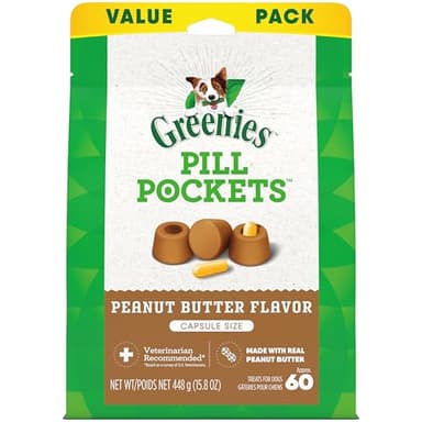 Greenies Pill Pockets for Dogs Large Size, Soft Dog Treats, with Real Peanut Butter, 15.8 oz. Pouch (60 Treats) - Image 1