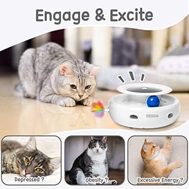 ORSDA 2in1 Interactive Toys for Indoor Cats, Timer Auto On/Off, Cat Toy Balls & Ambush Electronic Cat Mice Toy for Entertainment with 6pcs Feathers, Dual Power Supplies - Image 4
