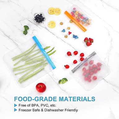 Lerine 10 Pack Dishwasher Safe Reusable Bags, Leakproof Reusable Freezer Bags, BPA Free Food Storage Bags for Marinate Food Travel - 3 Gallon 4 Sandwich 3 Snack - Image 5