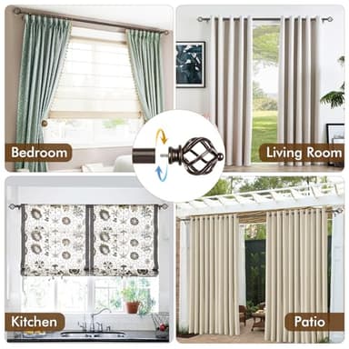 KAMANINA Bronze Curtain Rod 32 to 58 Inch(2.6-4.8ft), Adjustable Curtain Rods for Windows 28 to 48 Inch, 3/4 Inch Splicing Drapery Rods with Twisted Cage Finial - Image 5