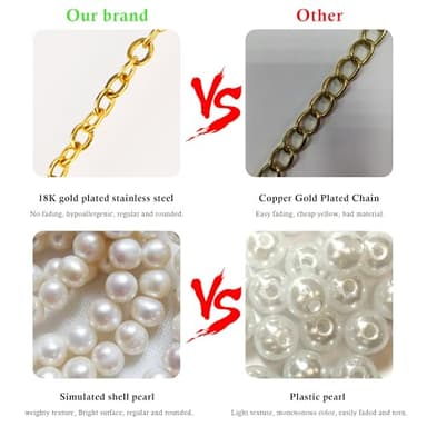 Trinckle Gold Pearl Necklace, 6 MM Pearl Choker Necklace 15'' Pearl Necklaces for Women Dainty Choker as Birthday Gifts for Teens Pearl Strands Prom Jewelry Wedding Bride Bridesmaid Gifts - Image 6