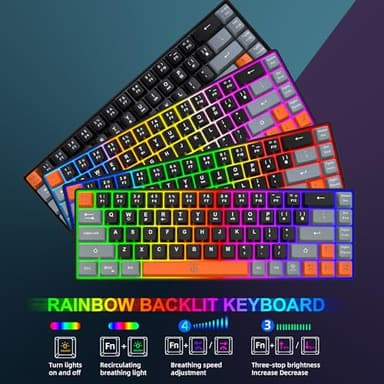 Snpurdiri 60% Wireless Gaming Keyboard and Mouse Combo,Rainbow Backlit Rechargeable 2000mAh Battery,Mini Mechanical Feel Keyboard + Popular RGB Mice for Gaming,Business Office(Gray-Black-Orange) - Image 4