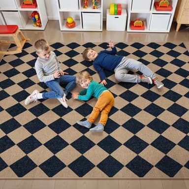 Lahome Checkered Easy Jute Area Rug 8x10, Large Living Room Patio Rug Checkerboard Indoor Outdoor Carpet, Farmhouse Geometric Non Slip Black Carpet for Backyard Dining Room - Image 2