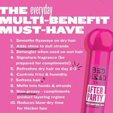 Bed Head by TIGI After Party Super Smoothing Cream – Anti Frizz Hair Styling Product, Humidity Protection for Frizzy, Dull, or Coarse Hair, 3.38 fl oz - Image 7