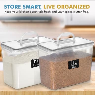 Shazo 2 PC (11L | 372 oz) Flour Sugar Storage Containers with Easy Carry Handle - Plastic Extra Large Food Storage Containers with Lids for Rice Cereal, BPA Free & Airtight Kitchen Pantry Organization - Image 9