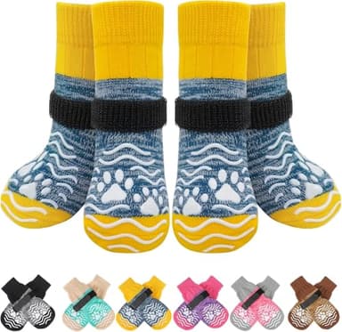 PUPTECK Anti Slip Dog Socks, Shoes with Grippers to Prevent Licking Hardwood Floors Traction, Rubber Boots & Paw Protectors for Small Medium Large Dogs Cold/Hot Pavement, Senior Dogs Booties Blue - Image 1