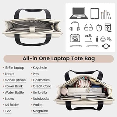 LOVEVOOK Laptop Tote for Women - 15.6 Inch Professional Leather Computer Briefcase - Waterproof Shoulder Bag - Large Capacity Business & Office Bag - Image 2