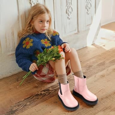 Wulubaba Girls Ankle Boots Side Zipper Lace Up Dress Pink Girls Boots for Toddler/Little Kid/Big Kid,Pink,2 - Image 6